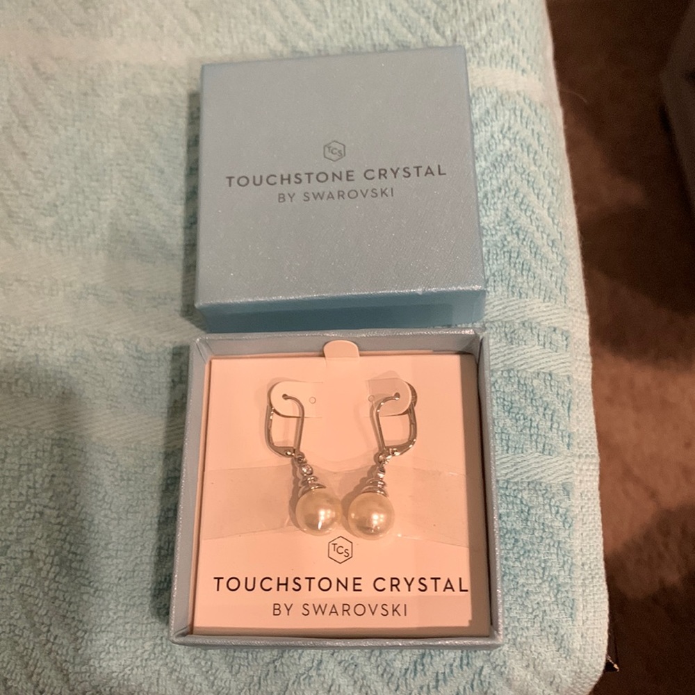 Touchstone Crystal by Swarovski Crystal Pearl Drop Earrings BNIB so pretty